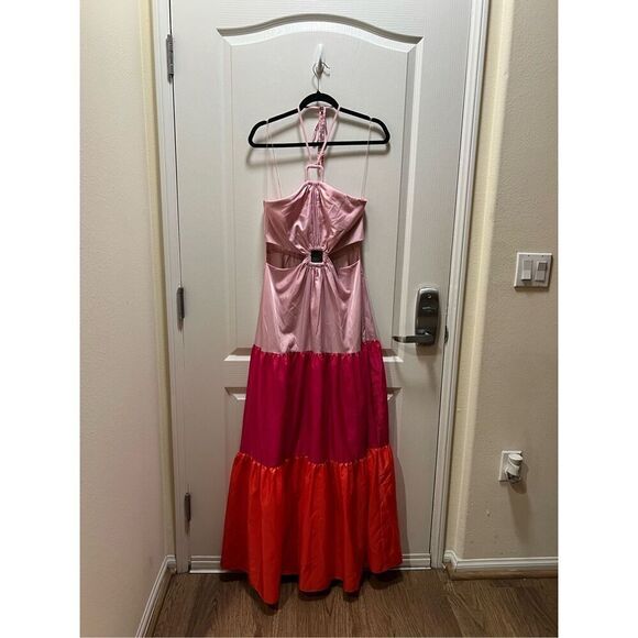 Liv Foster Liv Foster Taffeta Cut-Out Tiered Halter Evening Gown Pink size 6 NWT - Picture 3 of 6